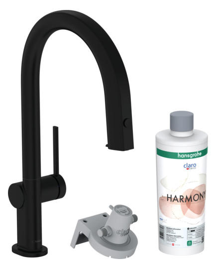 hansgrohe Spültisch-Einhebelmischer Aqittura M91 mit Ausziehauslauf, 1jet, Starter Set, mattschwarz