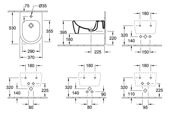 V&B Wand-Bidet AVENTO 37 x 53 cm, 1 Hahnloch, mit Überlauf, stone white C-plus