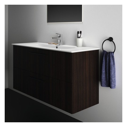 Ideal-Standard Möbelwaschtisch-Paket i.life A 124x46x64,5cm, 1 Hahnloch, Griff Chrom gebürstet, coffee oak
