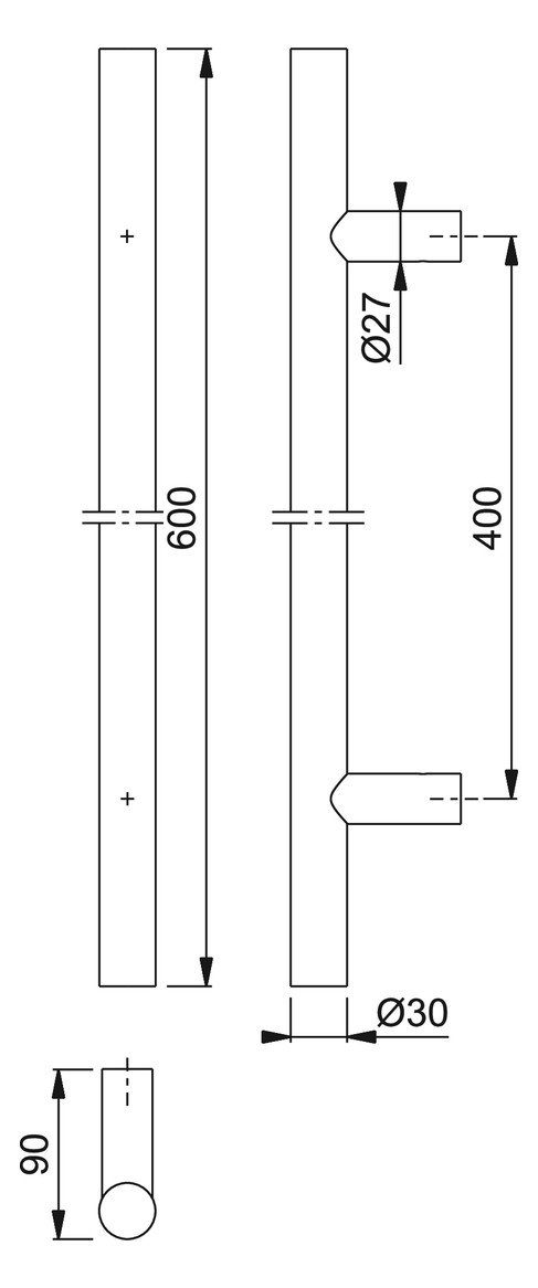 Bild HOPPE Stoßgriff E5011, BA 400mm, L 600mm, Durchmesser 30mm, verdeckt verschraubt, schwarz matt-1