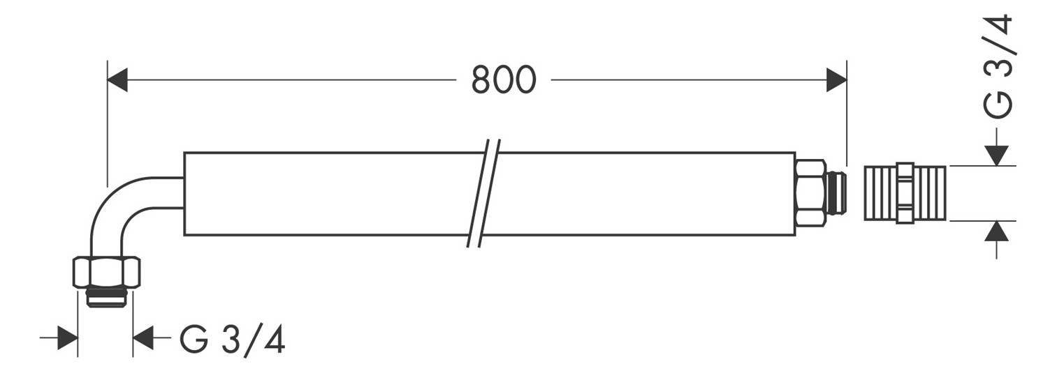 hansgrohe Anschlussrohr 800mm, mit 90Grad Winkelstück, flexibel