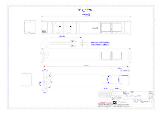 Bachmann CONI 2xUTE 1xUSB C 60W 912.1679 