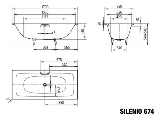 Kaldewei Badewanne SILENIO 674 170x75cm, Standard, alpinweiß matt