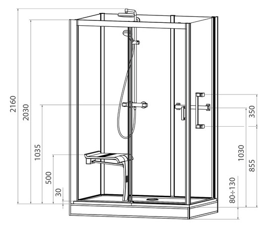 Roth Komplettdusche Vinata Comfort Eck 1660 x 677 x 2160 mm, ESG Rückwände anthrazit, ESG Schiebetür klar