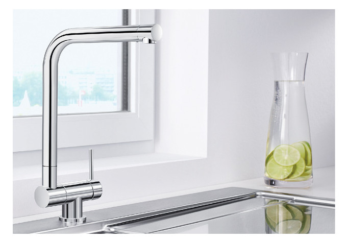 Blanco Spültisch-Einhebelmischer LARESSA-F HD, Hebel rechts, abklappbar, chrom