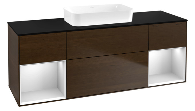 V&B Waschtisch-Unterschrank Finion 160x60,3x50,1cm, Regal White matt lacquer, Walnut veneer