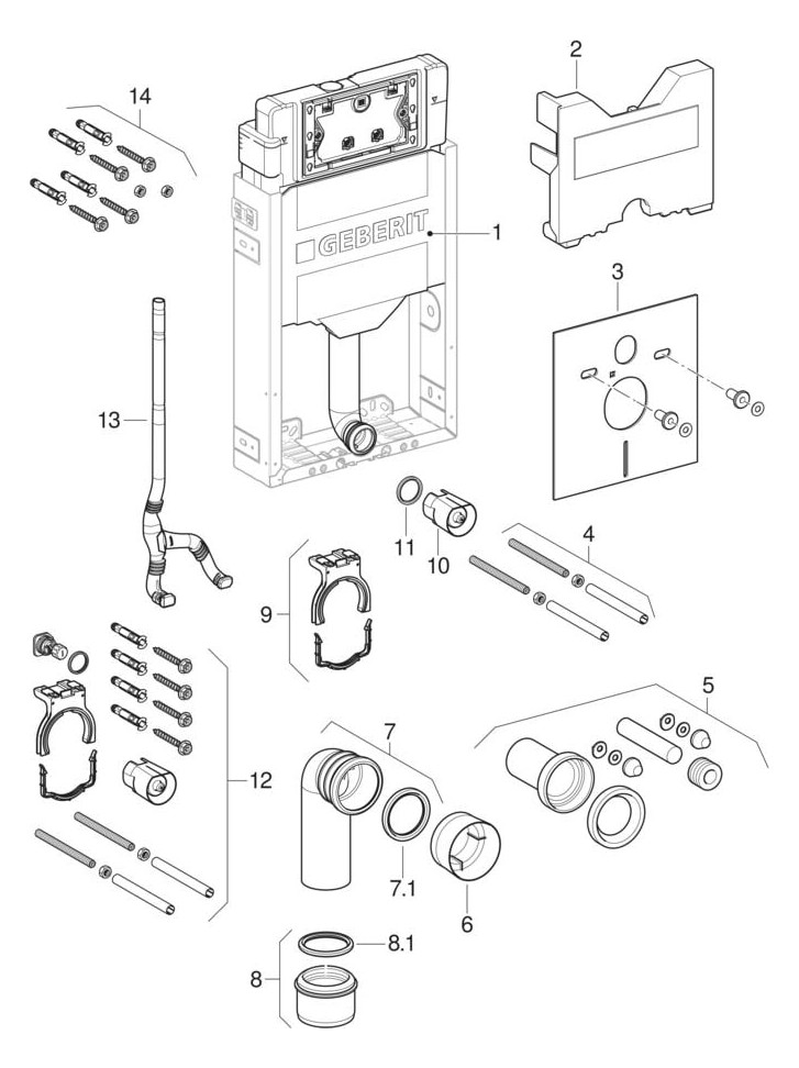 Geberit Wand-WC-Element Kombifix BH 108cm, mit Sigma UP-Spülkasten 12 cm