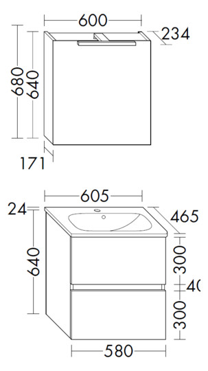 Burgbad Waschtisch-Kombination Rocio mit Spiegelschrank, 60,5 x 200 x 46,5 cm, links, Eiche Dekor Urban