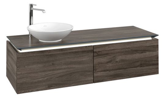V&B Waschtischunterschrank Legato 140x38x50cm, Waschtisch links, mit LED-Beleuchtung, Stone Oak