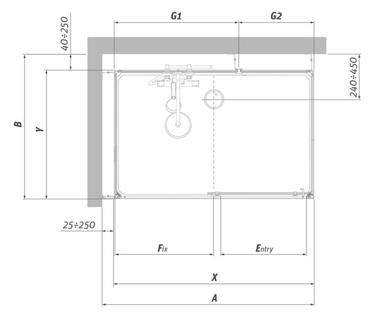 Roth Komplettdusche Vinata Spirit Eck 1560 x 777 x 2160 mm, ESG Rückwände anthrazit, ESG Schiebetür Flowdekor