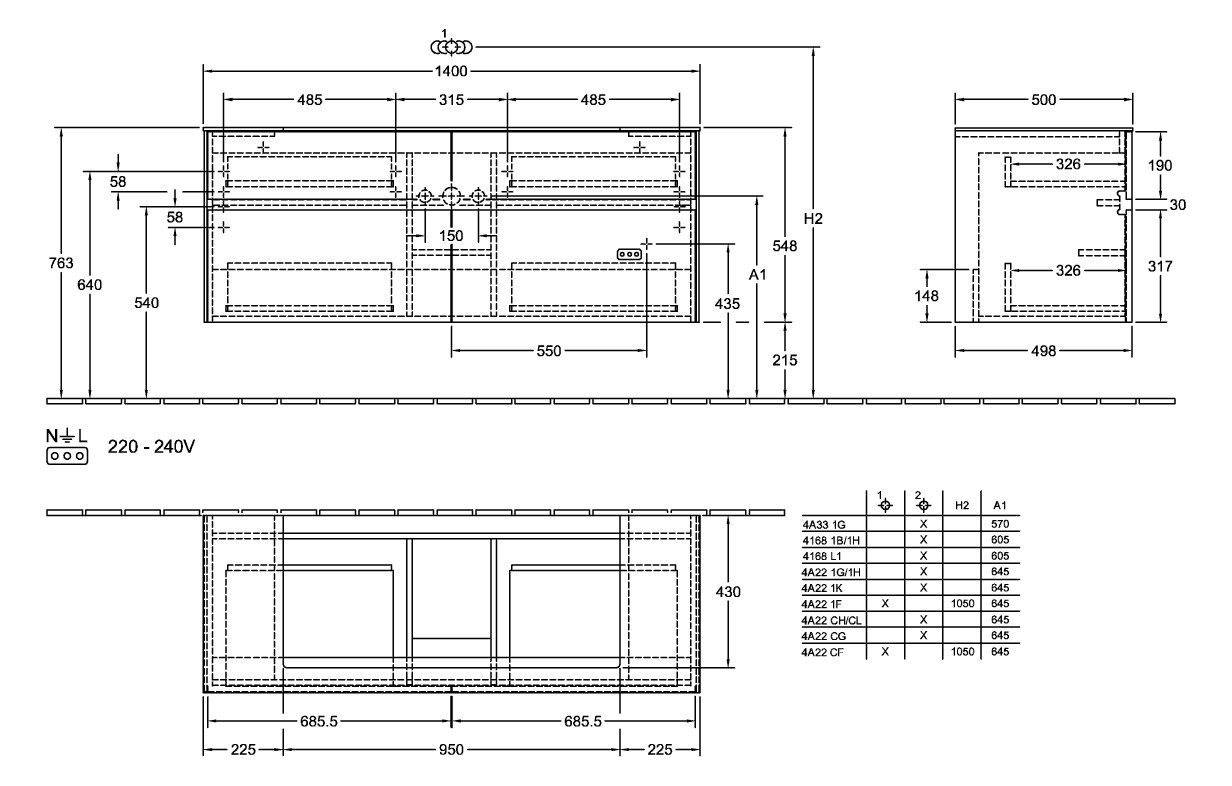 V&B Waschtischunterschrank Collaro 140x54,8x50cm, Waschtisch mittig, black matt laquer V&B Waschtischunterschrank Collaro 140x54,8x50cm, Waschtisch mittig, black matt laquer