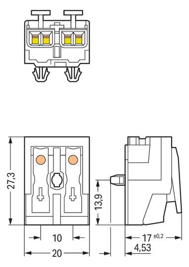 Klemmleiste 2p ws Serie 294 24A Thermopl 0,5-2,5qmm 20mm Federzugans Steckklemm