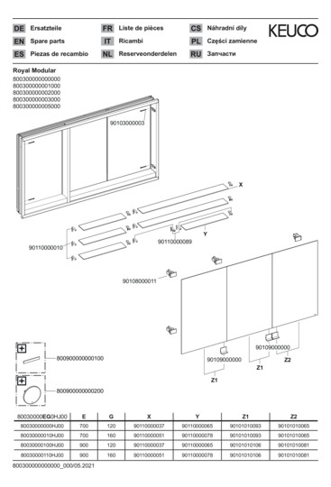 KEUCO Spiegelschrank Royal Modular 2.0 1050 x 900 x 160 mm, ohne Steckdose, Wandeinbau, 3 Türen