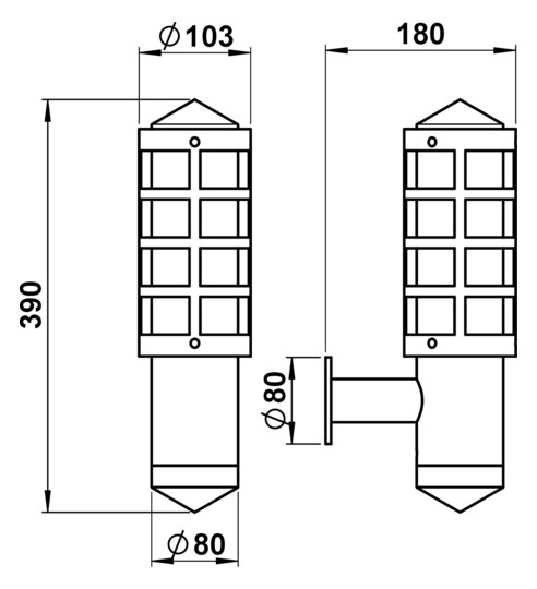 Wandanbauleuchte 50W HV edst IP44 E27 180x103x390mm