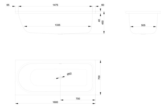 Badewanne BetteOcean 8850 160x70x45cm, Fußende rechts, Überlauf hinten, Antirutsch Sense, weiß