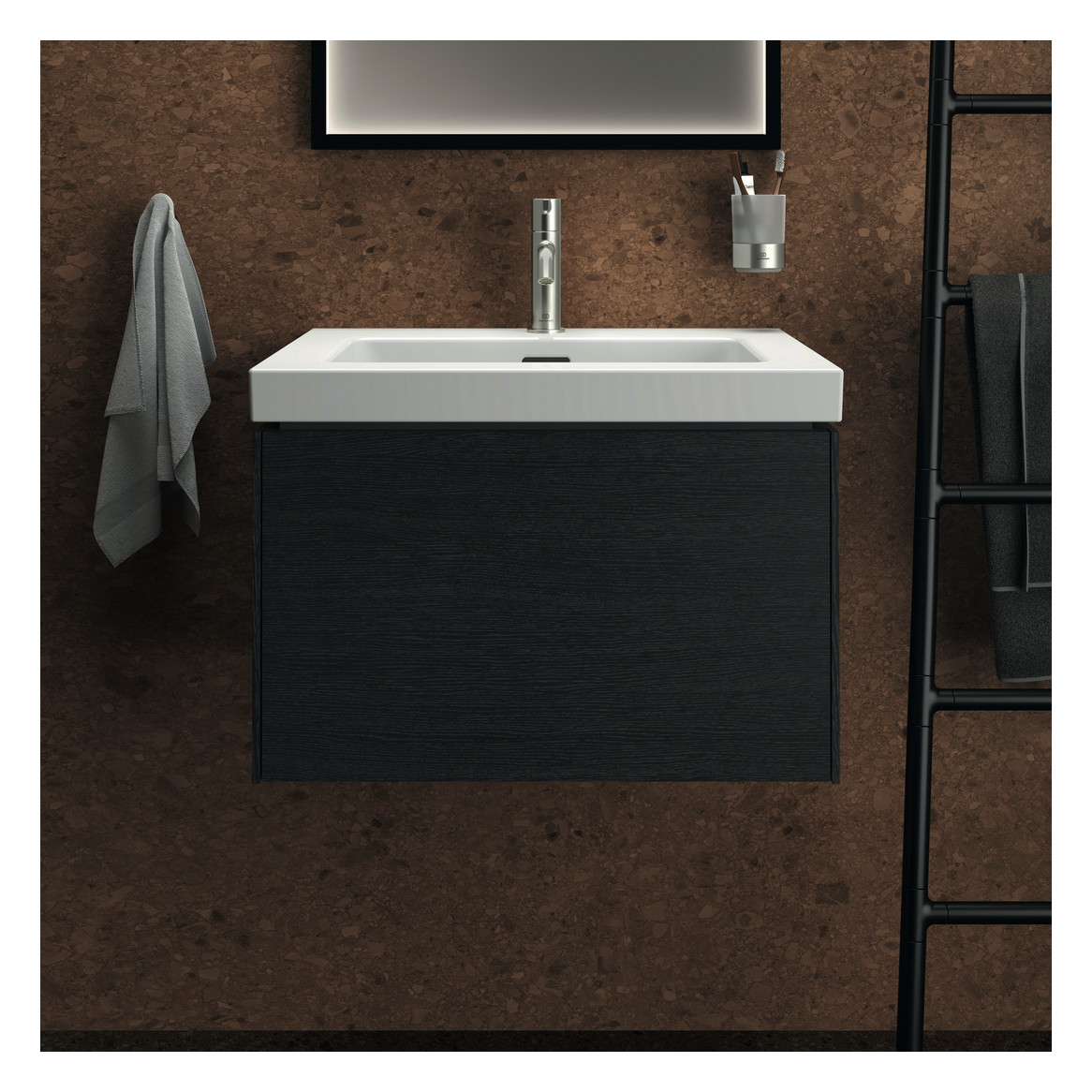 Ideal-Standard Waschtisch-Unterschrank Conca 1 Auszug, 60 x 50,5 x 37 cm, Eiche geflammt Furnier