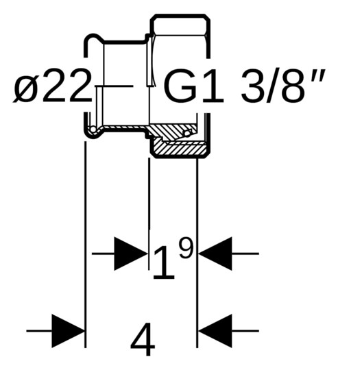 Geberit Gas-Übergang Mapress Ø 22 mm x G 1 3/8, mit Überwurfmutter, Kupfer
