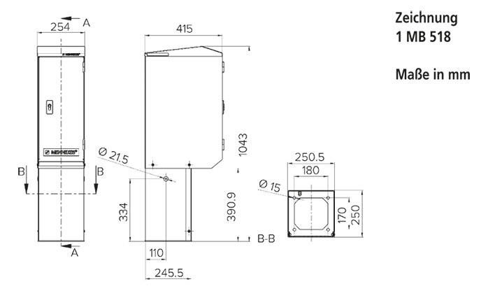 Steckdosensäule Metall ge CombiTOWER 1043x254x415mm