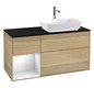 V&B Waschtisch-Unterschrank Finion 120cm, Abdeckplatte black matt, Regal Glossy white lacquer, Oak Veneer