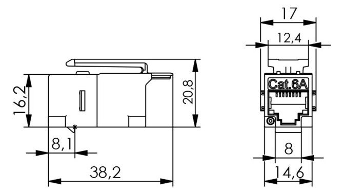 Modular-Kupplung 6 RJ45/RJ12 Schirm ger Buchse/Buchse einrasten