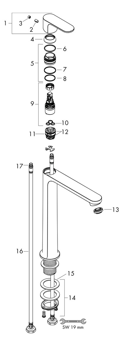 hansgrohe Waschtisch-Einhebelmischer Rebris S 240 CoolStart ohne Zugstangen-Ablaufgarnitur, chrom