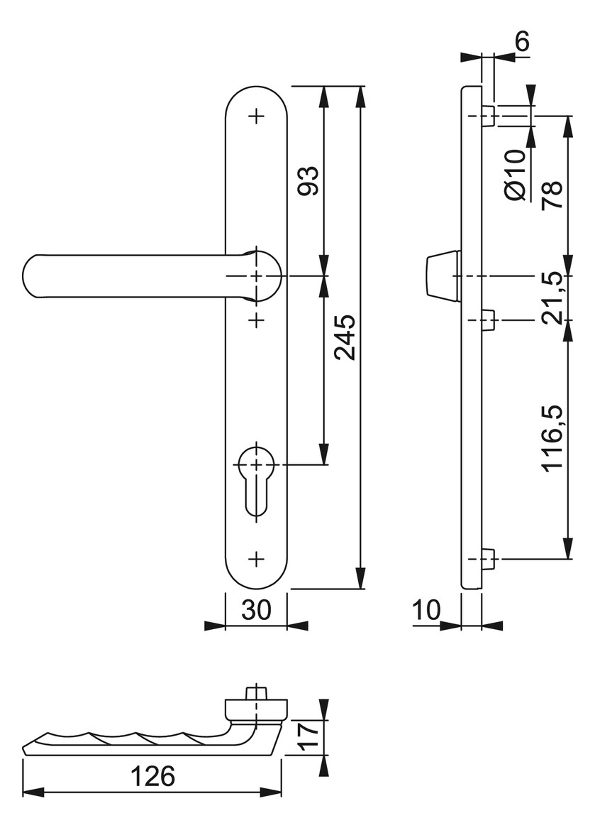 Bild HOPPE Halbgarnitur Luxembourg 099KH/3347N, Langschild, oval, Profilzylinder gelocht, Entfernung 92mm, Vierkant 8mm, Türstärke 72 - 82mm, Befestigungstechnik mit Stütznocken, silber, naturfarben, eloxiert-1