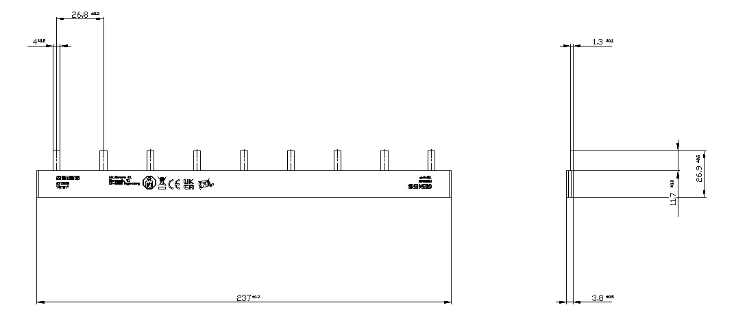 Phasenschiene 1ph 18mm 237mm 16qmm 80A Stift Isoliert