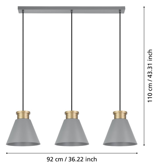 EGLO Hängeleuchte/3 E27 Grau/Gold  43839 