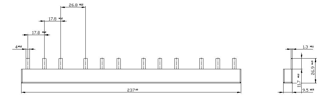 Sammelschiene 63A lamelliert 237x9,2x15,2mm