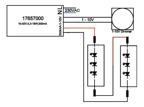 LED-Steuerung 5,25-18W 350mA 51,4V IP20 1-10V Dimmung 1-10 V Kstgeh dyn