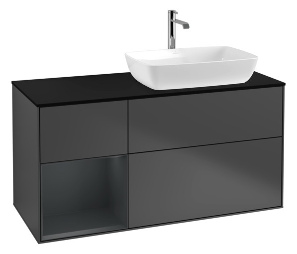 V&B Waschtisch-Unterschrank Finion 120cm, Abdeckplatte black matt, Regal Midnight matt lacquer, Anthracite matt