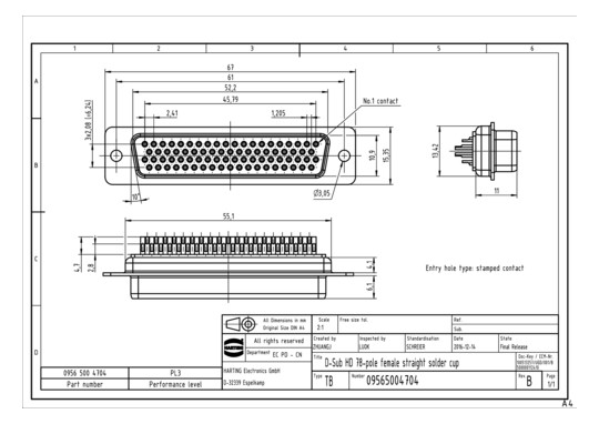 HART D SUB HD FE CRIMP SHELL 09565004704 