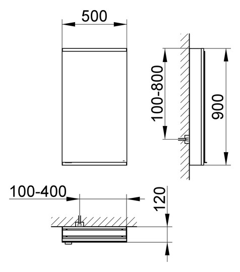 KEUCO Spiegelschrank Royal Modular 2.0 500 x 900 x 120 mm, ohne Steckdose, Wandvorbau, 1-türig, rechts, beleuchtet