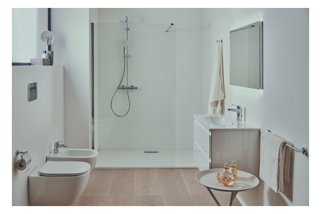 Ideal-Standard Bidet-Einhebelmischer CeraFlex mit Kunststoff-Ablaufgarnitur, Ausladung 114mm, chrom