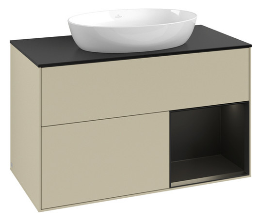 V&B Waschtisch-Unterschrank Finion 100cm, Abdeckplatte black matt, Regal Black matt lacquer, Silk Grey Matt Lacquer