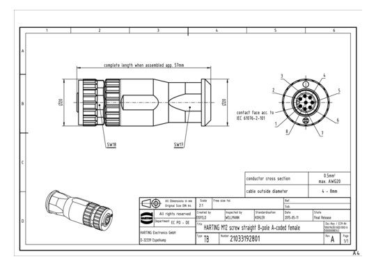 HART M12-Screw-8P-ACOD-F-STR 21033192801 