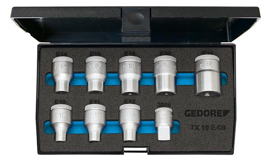 GEDORE-Torx-Einsatz-Satz TX19E-09, 1/2-Antrieb - E10-E24
