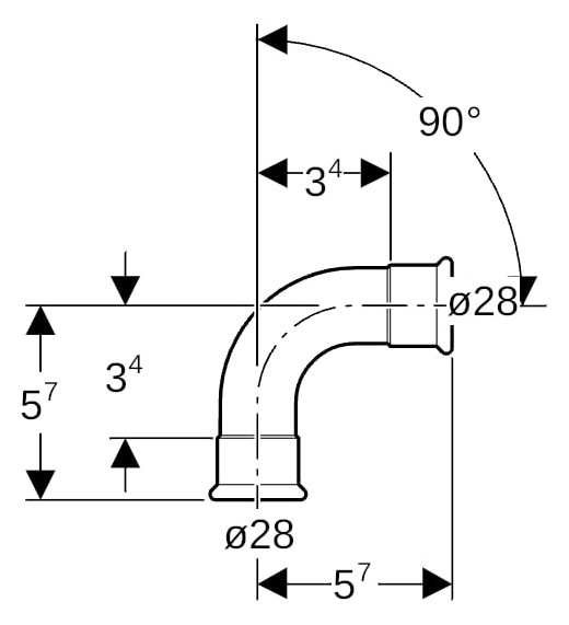 Geberit Gas-Bogen Mapress 90Grad, für Natur- und Flüssiggas, Kupfer, Ø 28 mm