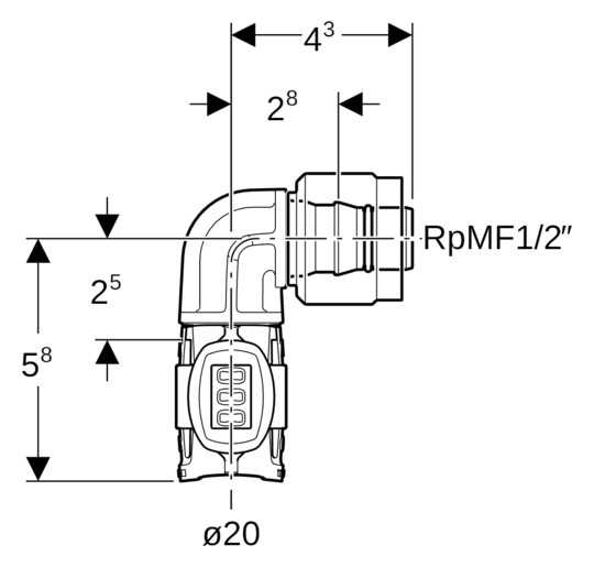 Geberit Übergangswinkel FlowFit mit Masterfix, Ø 20 mm, 90Grad