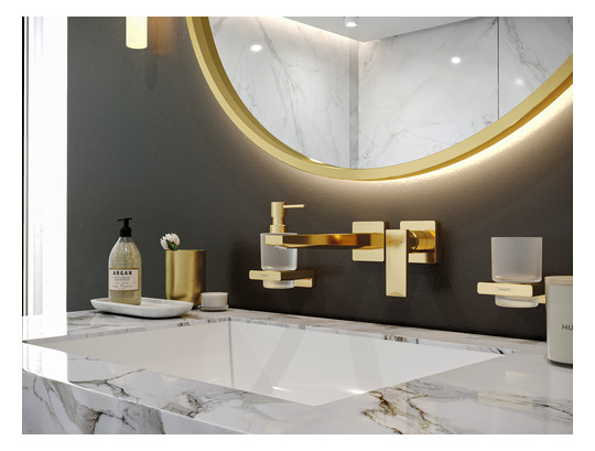 hansgrohe Zahnbecher AddStoris mit Glas, Wandmontage, Metall, polished gold optic