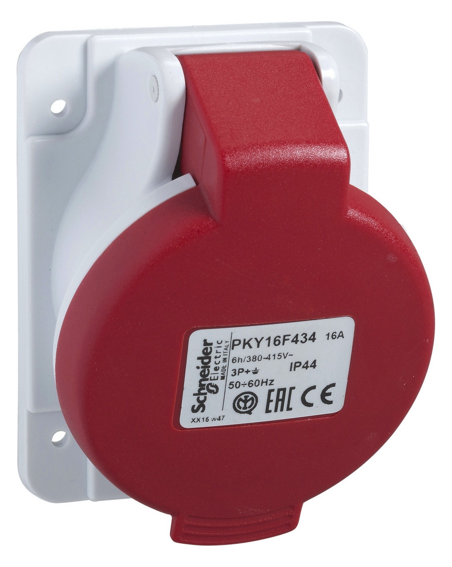 CEE-Anbausteckdose 5p 32A Acti9 400V/rt 6h IP44 schraubl.Kl abgew Kst 100x90mm