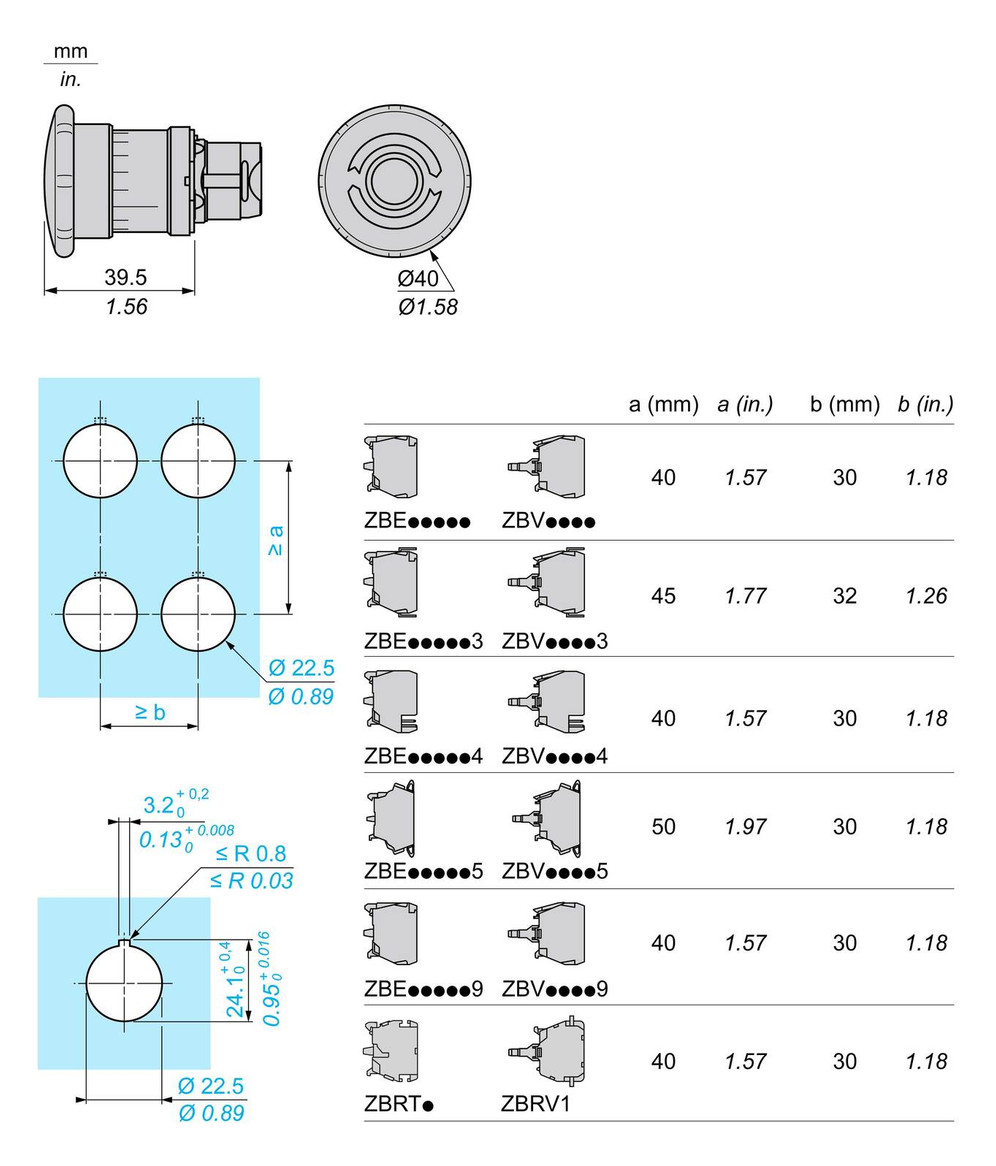 Frontelement für Not-Aus Ø22mm rt rnd IP66 hoch Schaltfunktion verrastend Dreh