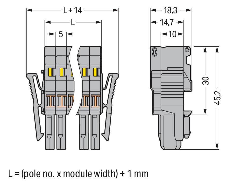 Verbindungsklemme 2p gr Serie 769 32A 0,08-4qmm Thermopl 25,6mm Federzugans