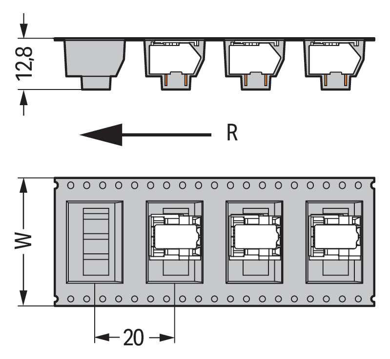 Printklemme 2f 1re sw Serie 218 RM=2,54 Federzuganschluss/THR-Anschluss 0,25qmm