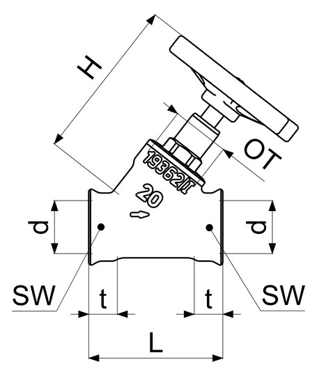 Schlösser Schrägsitzventil 1405 DN 20, Rp 3/4, ohne Entleerung, steigende Spindel