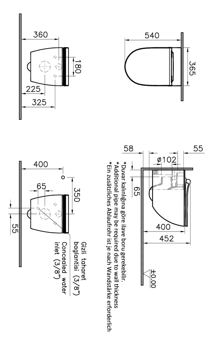 VitrA Bad Wand-Tiefspül-WC-Set Aquacare Sento mit Bidetfunktion, weiß hochglanz