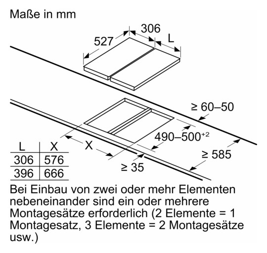 Glaskeramikfeld autark Alu Zweikreisz 306x527mm