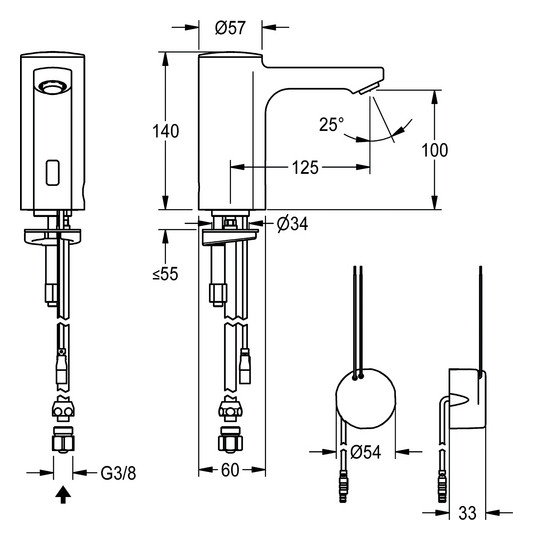 AR Standventil, F5, elek., o. Mischung, 5l, Rohr, UP-Netzteil 230 VAC