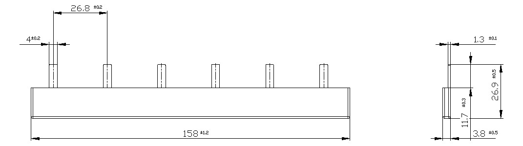 Phasenschiene 2ph 18mm 156,5mm 16qmm 80A Stift Isoliert