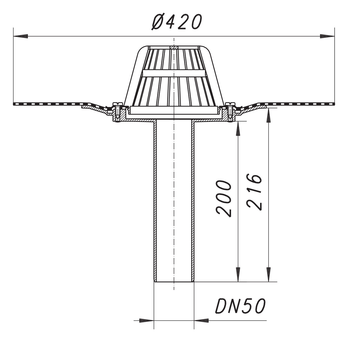 Dallmer Dachablauf 84 D DallBit DN 50, Ablaufstutzen senkrecht